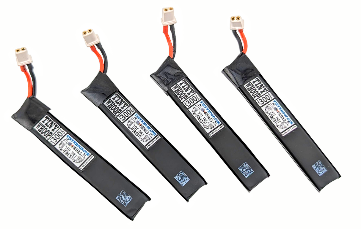 Tiny Whoop 1S 300mAh HV PIGTAIL Battery - BT2.0 Connector - 4 PACK